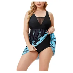 Traje de baño con estampado de vientre e hilo para mujer, falda Retro de cintura alta, bañador de talla grande con pantalones cortos, traje de baño dividido