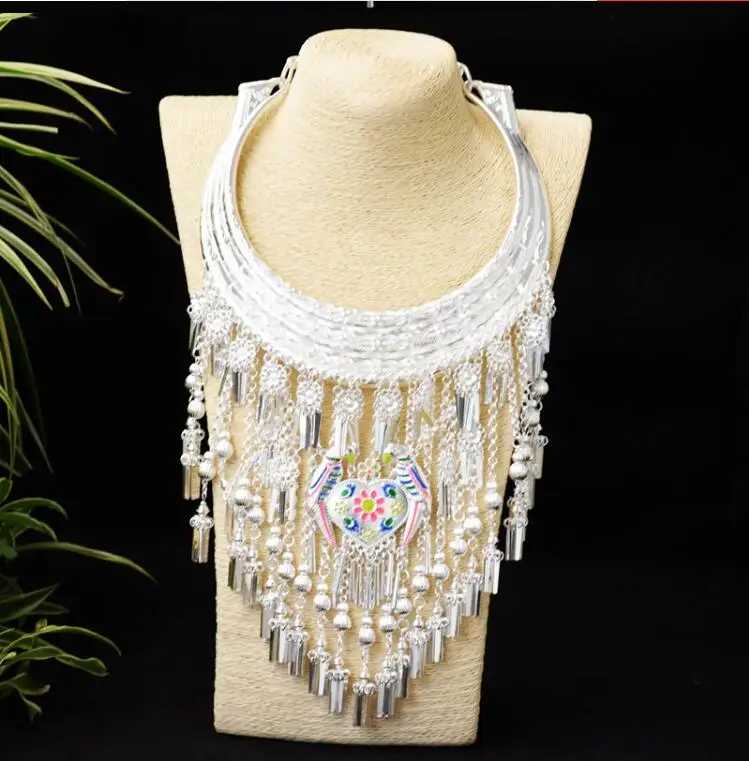 Chinese Hmong Necklace Women Tradition Sliver Colour Ethnic Neckwear Jewelry Torques Miao Dance