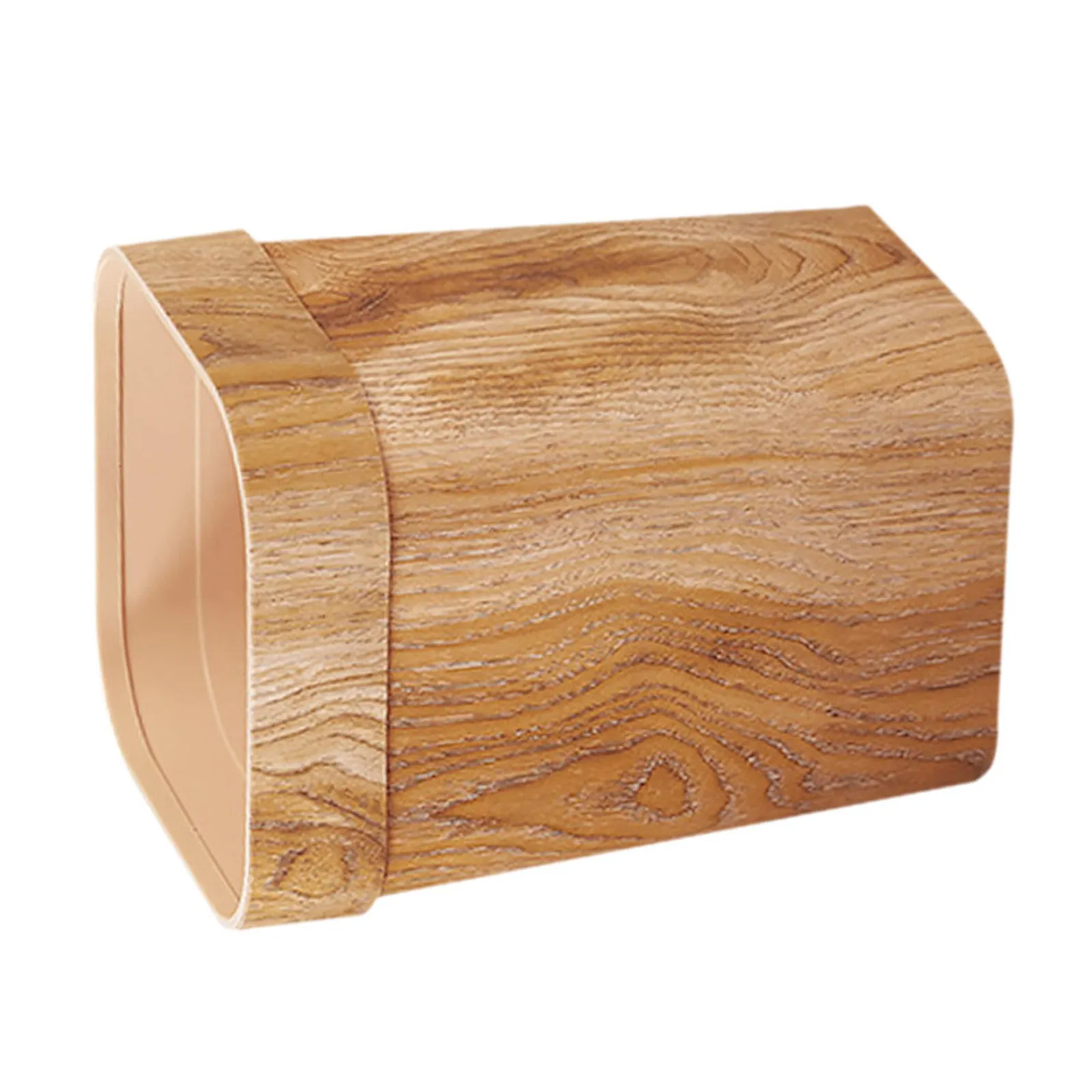 

Small Space Saving Wood Grain Trash Can Plastic Household Waste Bucket for Toilet Bathroom Bedroom Living Room Office Use