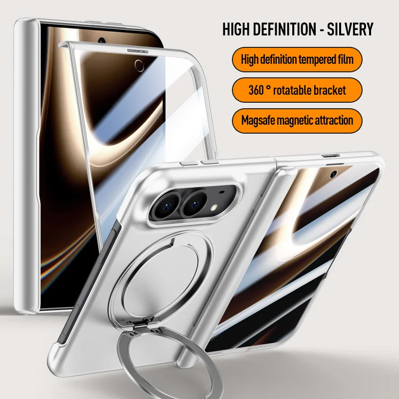 For Magsafe Magnetic Metal 360 Rotate Holder Tempered Glass Film Full Protect Case For iPhone Duo Spring Hinge Shockproof Cover