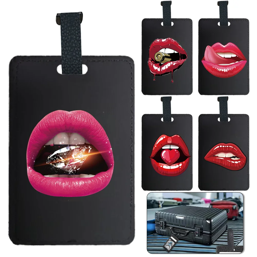 

Portable Luggage Tag Pu Luggage Boarding Personalized Suitcase Identifier Label Travel Accessories Name ID Address Mouth Pattern