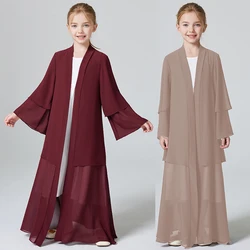 Ramadan  Muslim kids Girls Abaya Solid Long Kaftan abaya enfant Robe Dress Kebaya Kids Clothes For Gift (Without Hijab)