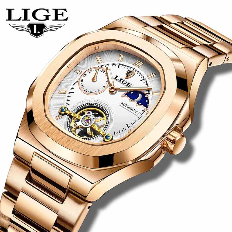 

LIGE original new 2024 men's tourbillon watch mechanical watch stainless steel luminous waterproof watches for men reloj hombre