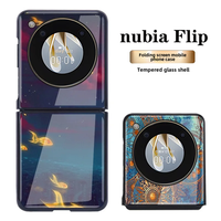 Nubia Flip Phone Case Protective Glass Shell Unique Floral Pattern Anti-fall Protection Cover Simple Unique Gear Design