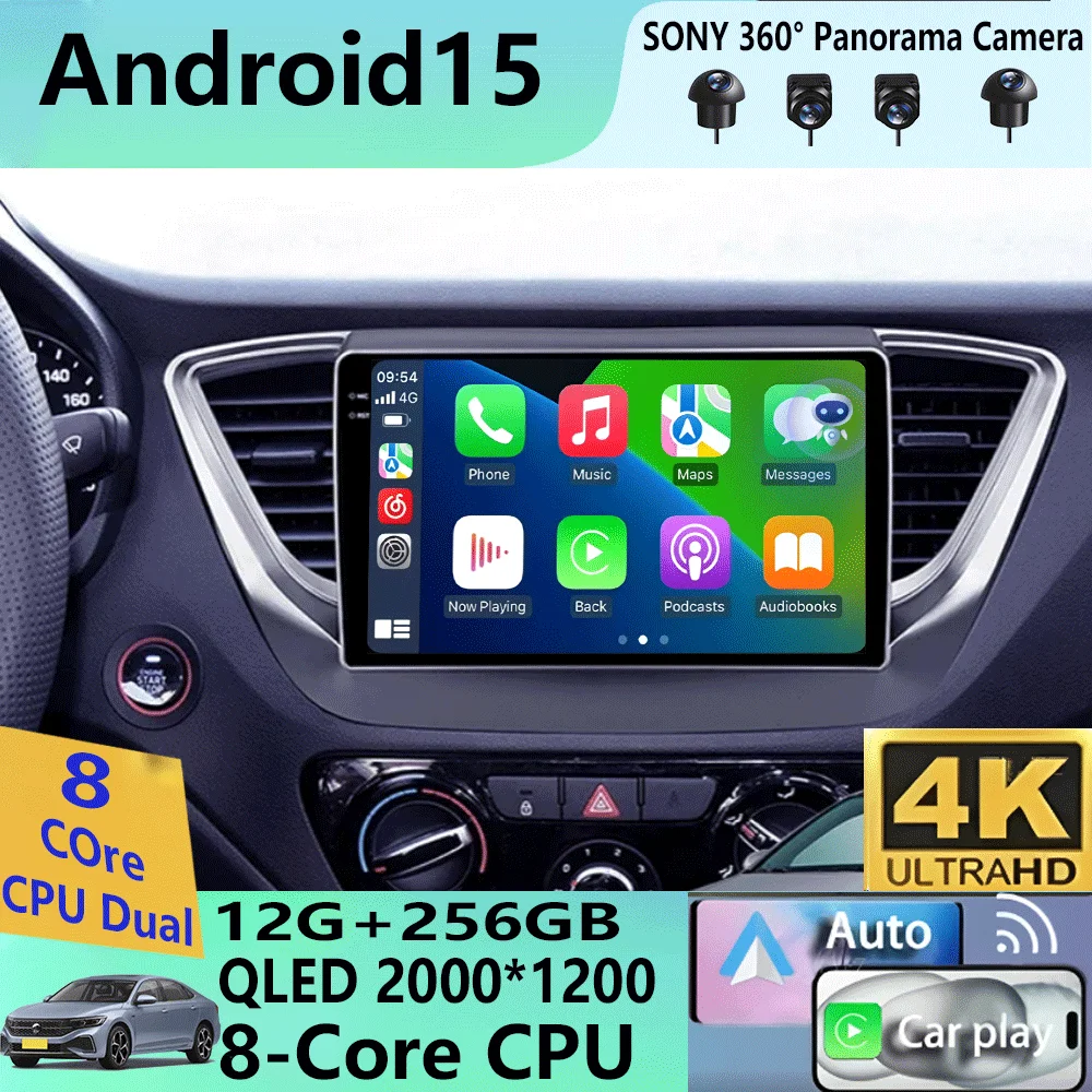 

Android 15 Auto WIFI+4G Carplay Car Radio for Hyundai Solaris 2 2017-2019 2020 Multimedia Video Player GPS Navigation 360 Camera
