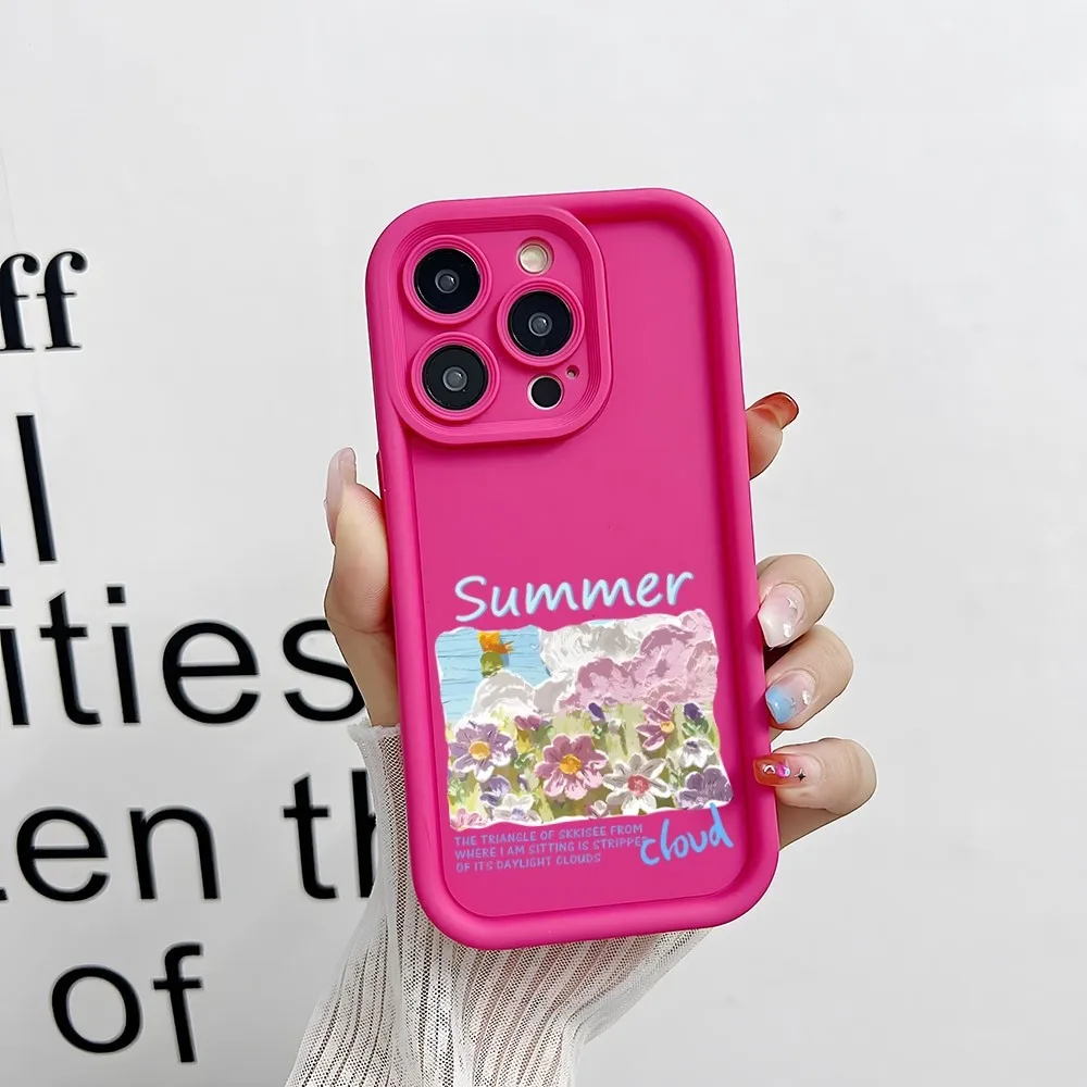 Gradual Tulip Phone Case Simple Solid Color Matte Silicone Case For IPhone 15 14 13 12 11 Pro Max Plus Lens Full Couple