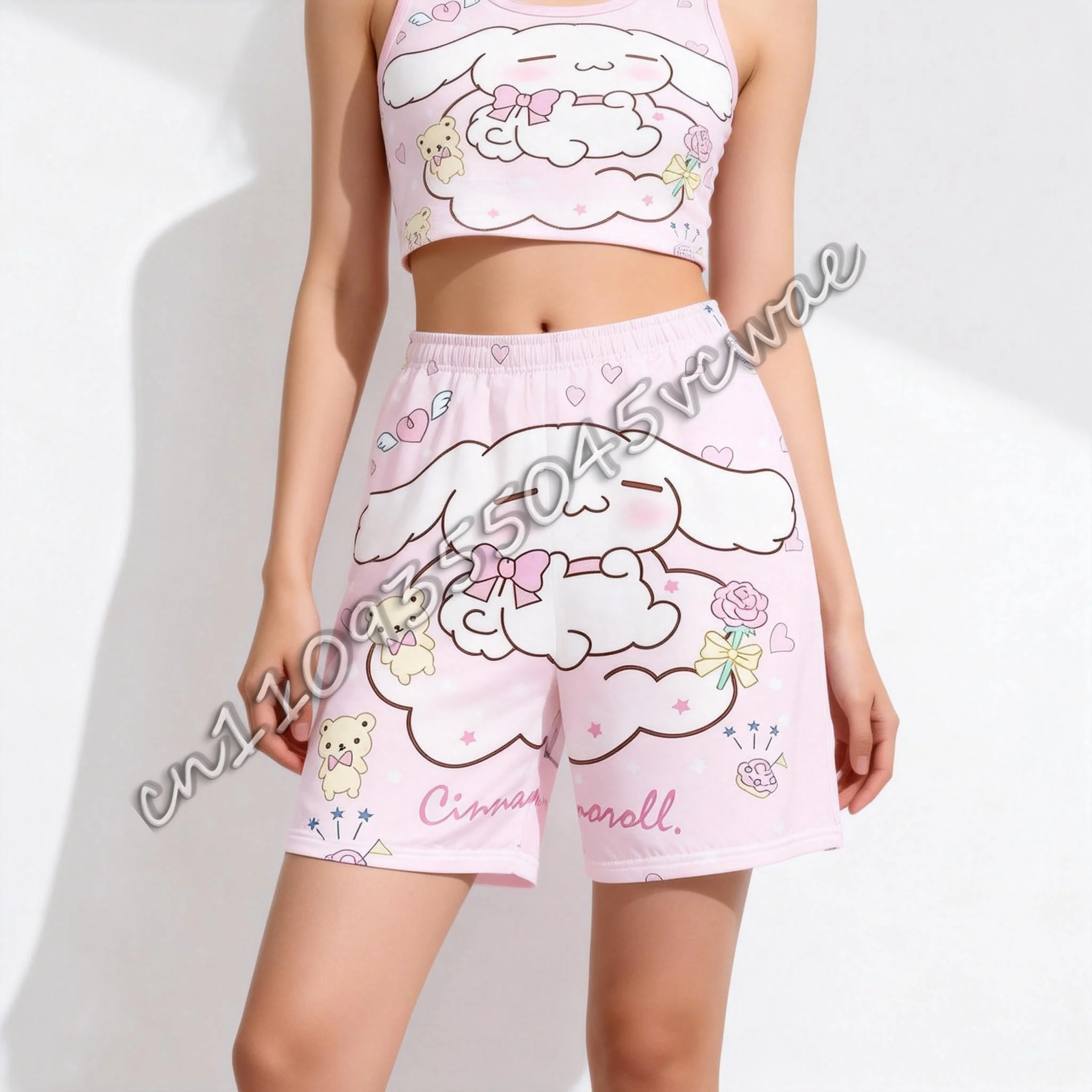 

Одежда для беременных: летняя футболка в стиле Sanrio Hello Kitty, милые спортивные шорты для взрослых и детей, новый стиль 2026 года