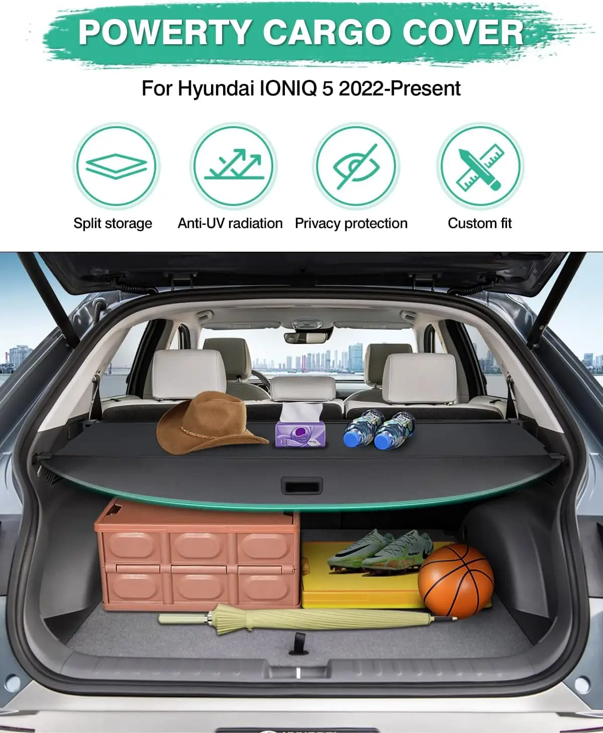 Cargo Cover Trunk Cover For Hyundai IONIQ 5 2022-2024 Accessories Trunk Security Cover Retractable Shielding Shade Black No Gap