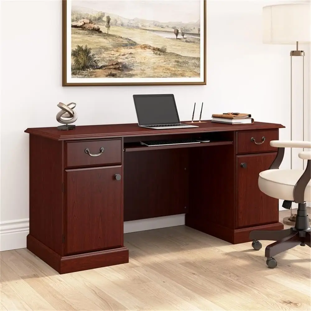 Bush Business Furniture Arlington Computer Desk With Storage And Keyboard Tray In Harvest Cherry, Traditional Workspace For