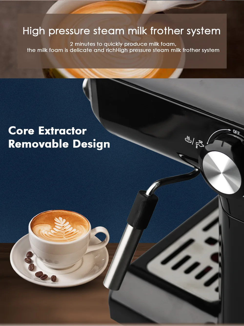 Macchina da caffè italiana per uso domestico, piccola schiuma semiautomatica a vapore ad alta pressione, per uso in ufficio