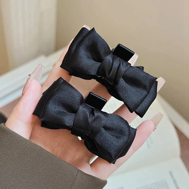 2 шт., черный бант, маленькая заколка для волос для женщин и девочек, заколка для волос, боковой зажим, челка на лбу, зажим для укладки волос, милый головной убор