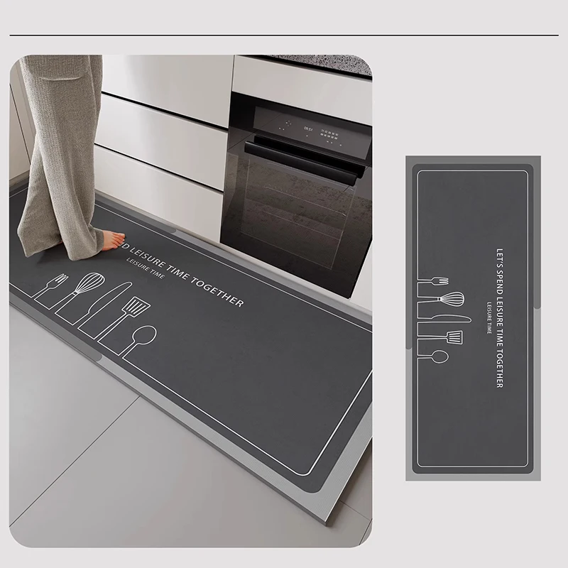 Kitchen Carpet Waterproof Floor Mat Gray Carpets PVC Leather Non-slip Foot Mats Kitchenware Printed Rug Home Decor Rugs