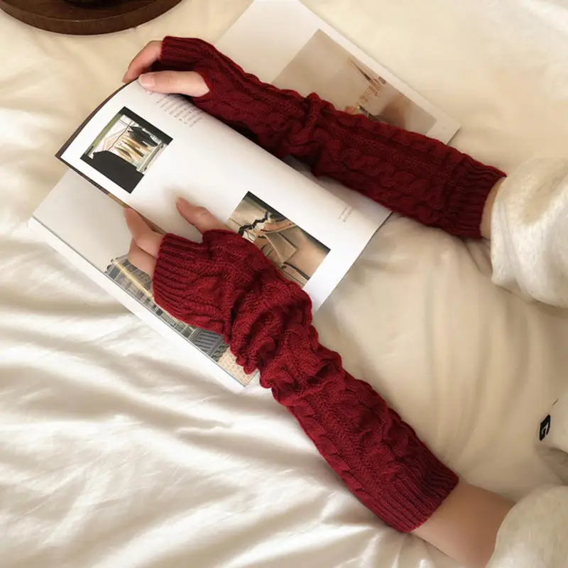 Men And Women Long Arm Sleeve Winter  Fingerless Gloves Thicken Warm Acrylic Magic Knitted Fingerless Long Sleeve Arm Sleeve