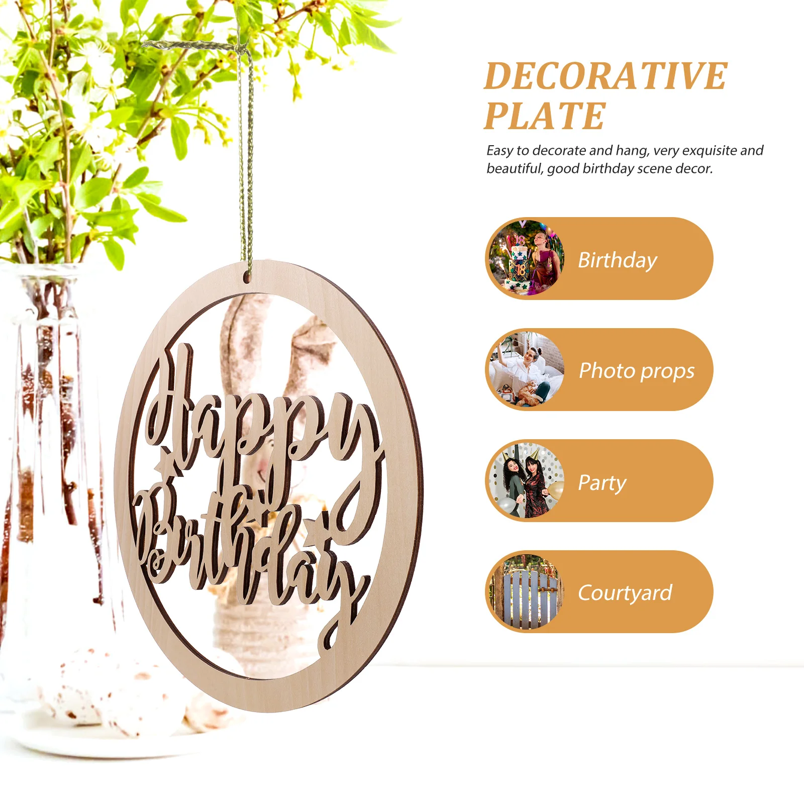 

Happy Wood Hanging Board For Birthday Letters Card Banner Round Plate Family nament Birthday Party Tag Hanging Sign