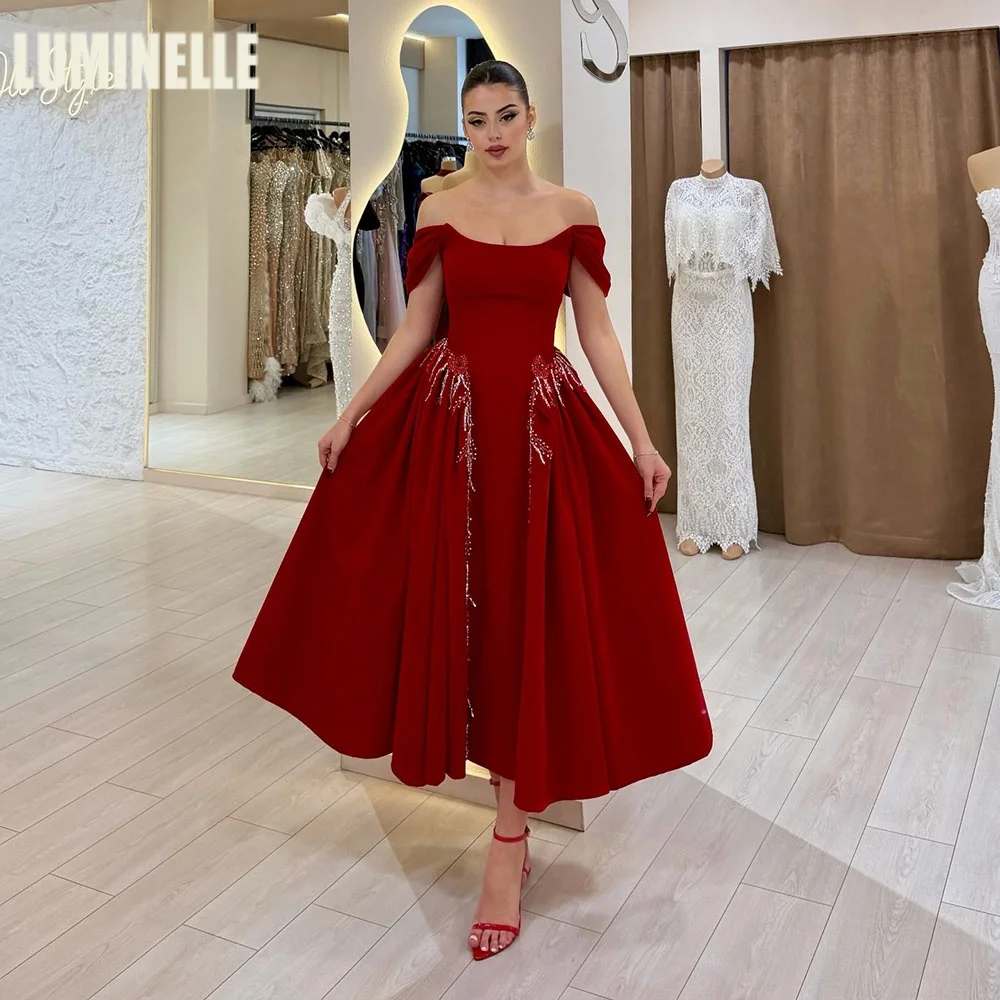 

Off Shoulder فساتين سهرة Sexy Evening Dresses A-line Beaded Party Dress for Women Ankle Length Celebrity Gowns 2026