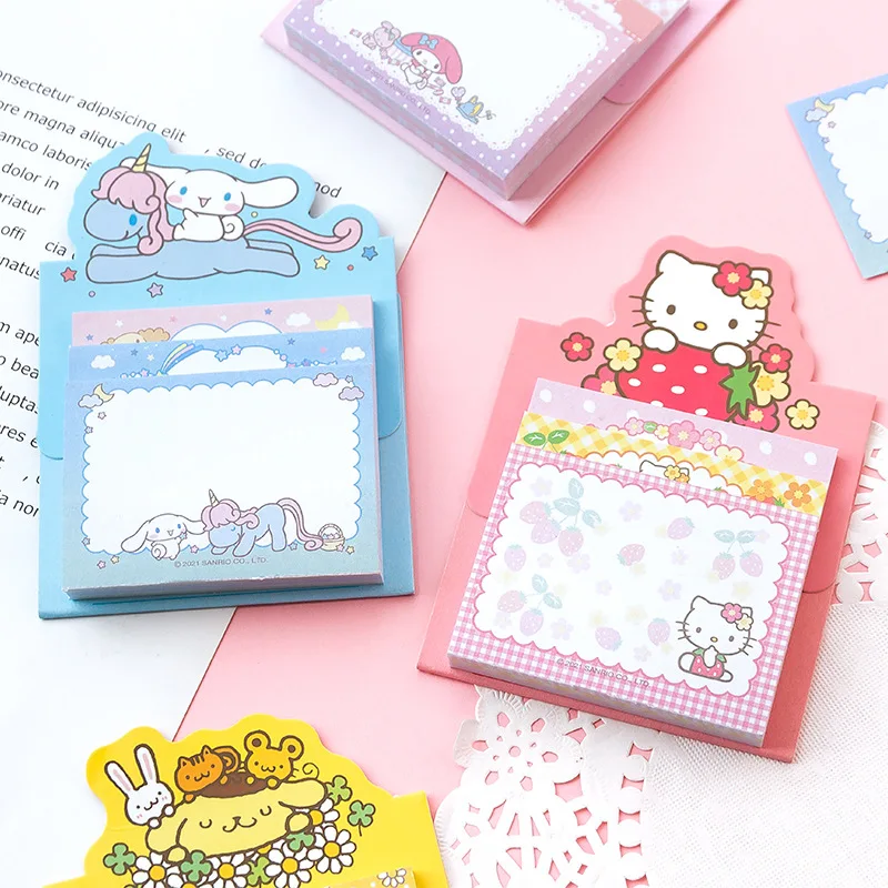 Kawaii Hello Kitty Anime Sanrio Sticky Note Kuromi My Melody Cinnamoroll Cute Student Note Notepad Stationery Toys for Girls