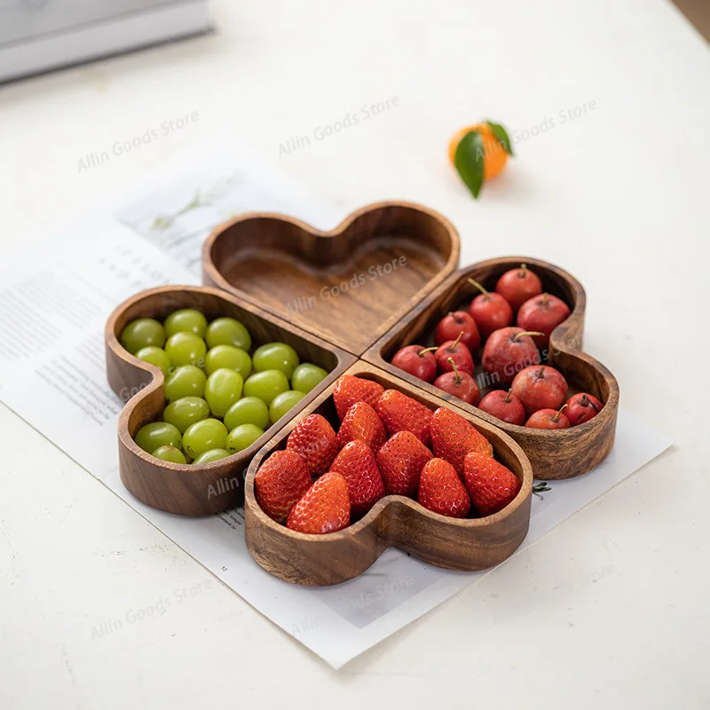 Walnut Dried Fruit Plate Love Fruit Plate Nut Box Round Square Stackable Tray Snack Storage Box Dim Sum Plate