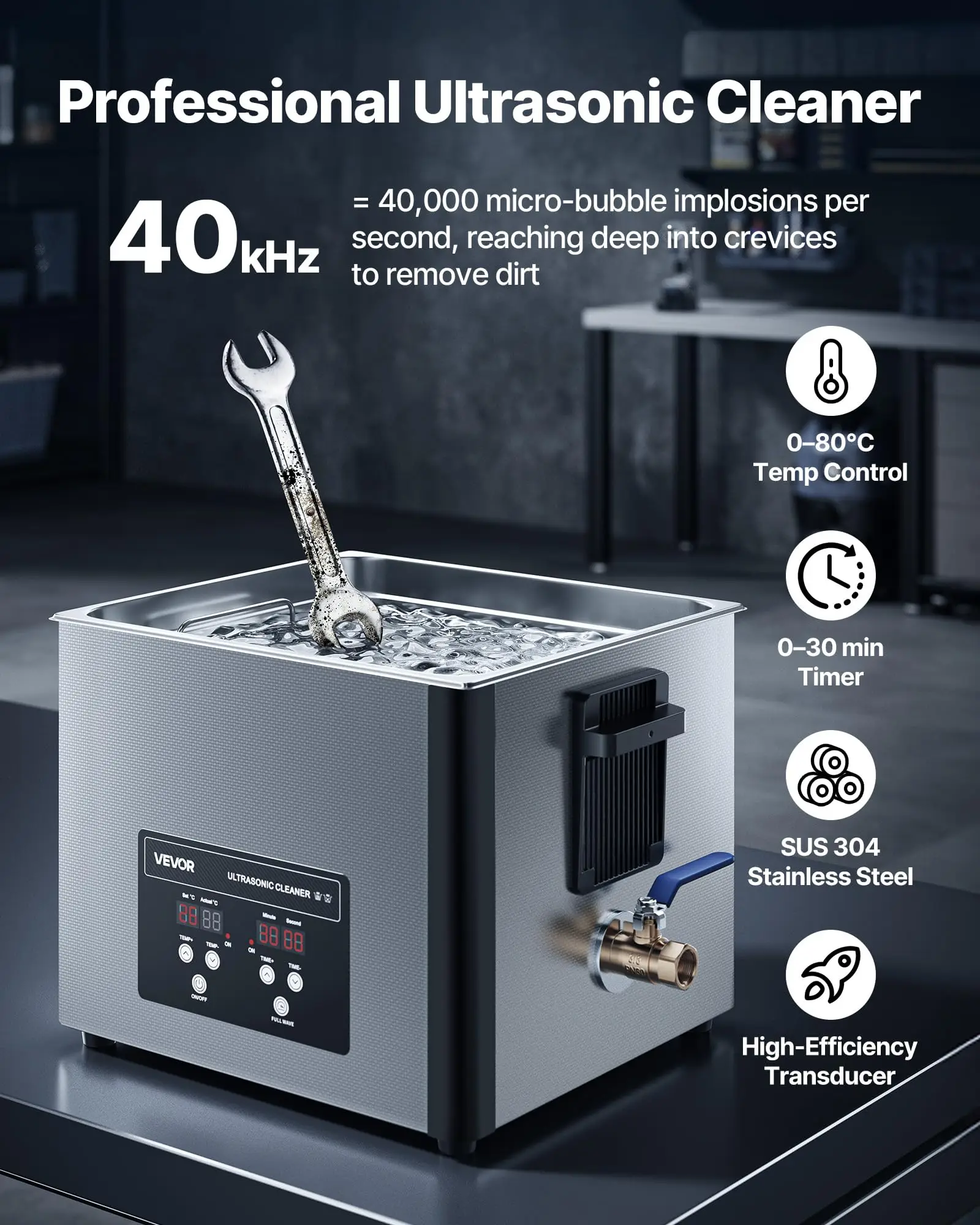VEVOR 15L Ultrasonic Cleaner, Professional Ultrasonic Cleaner Machine with Cleaning Basket & Digital Display, 240W