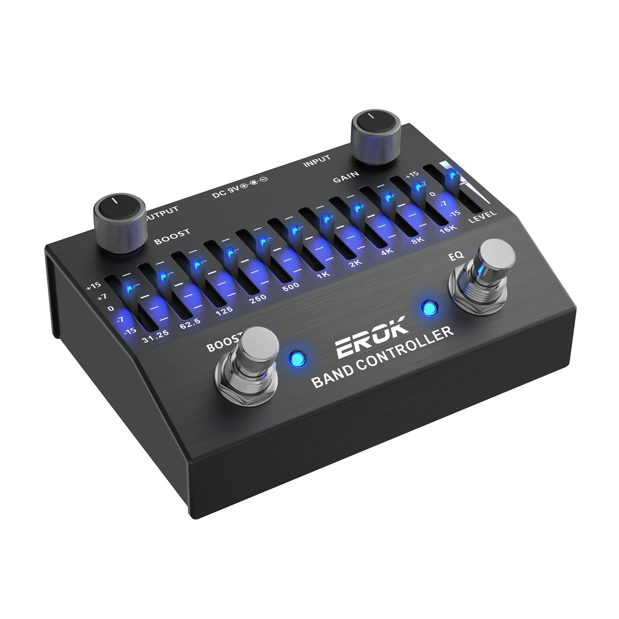 

EROK EQB-10 10 Band EQ Equalizer Pedal Guitar Bass Effects Pedal DC 9V True Bypass Boost Gain Aluminum Alloy Shell