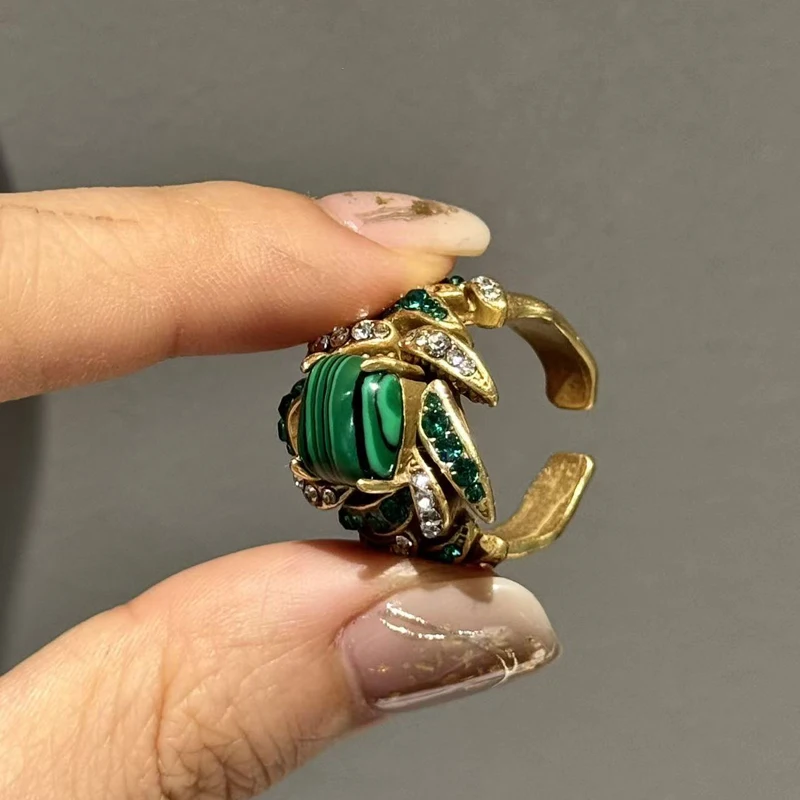 Vintage Magnolia Blue Green Glass Rings For Woman Jewelry And Accessories Antique Gold Color Luxury Designer Brands 2026 New