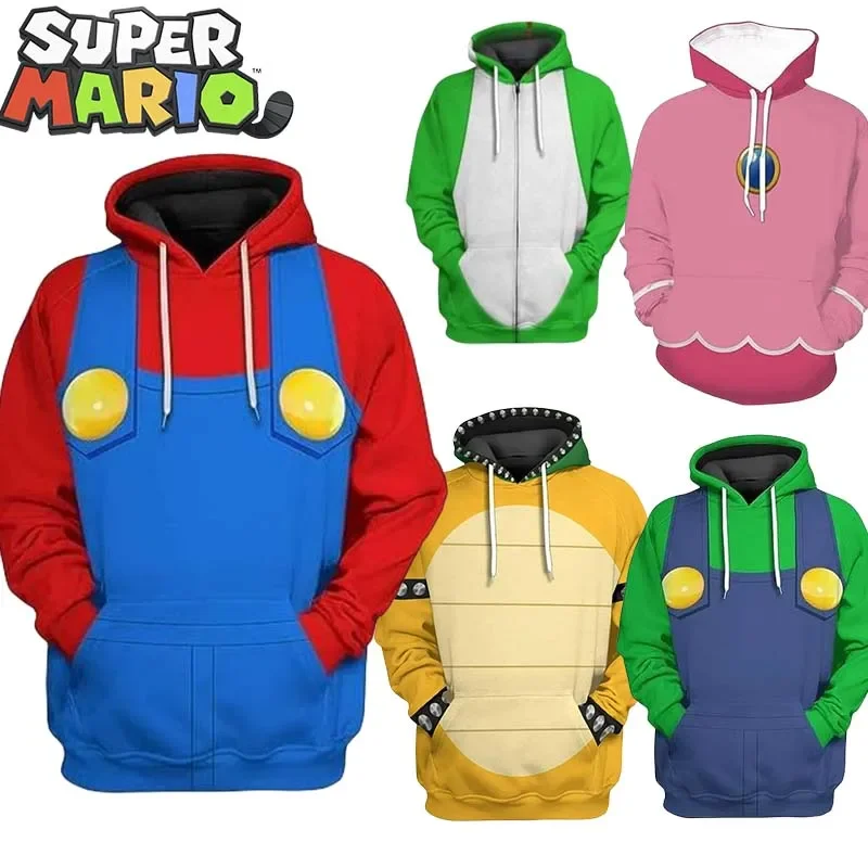 New Super Mario Bros Hoodie Kawaii Yoshi Mario Bowser Hooded Sweatshirt Spring Autumn Adult Cosplay 3D Printing Cartoon Clothes