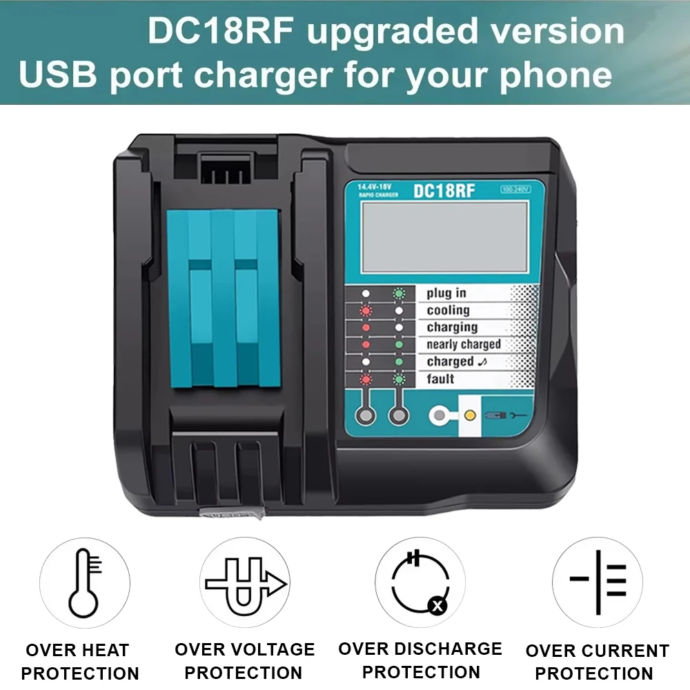

DC18RF Li-ion Battery 3A Charger for Makita 18V 14.4V BL1860B,BL1850B,BL1840,BL1830,BL1820,BL1415,BL1440 Power tool Charger