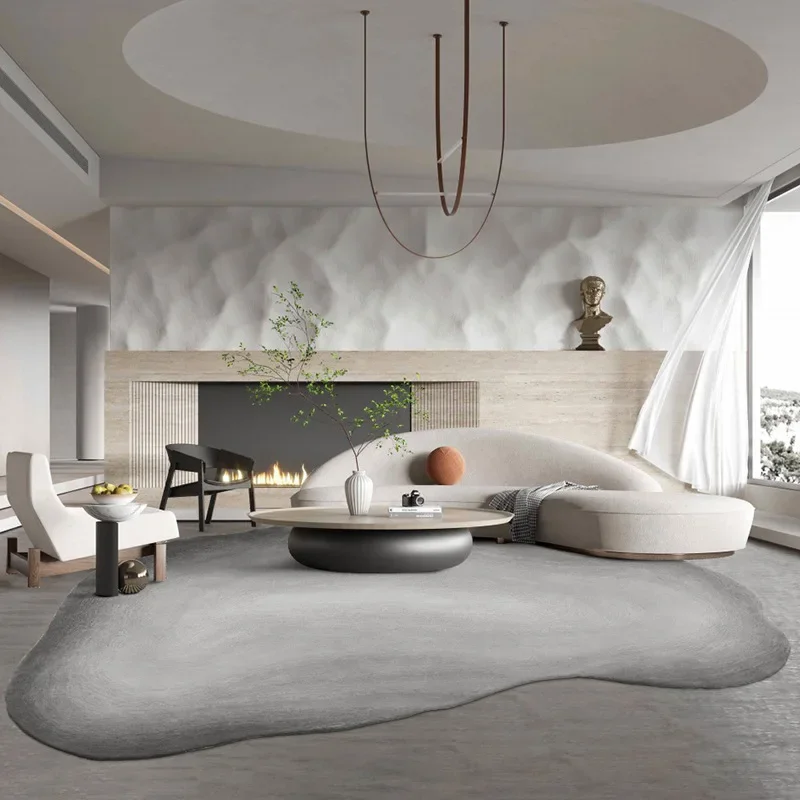 سجادة غرفة معيشة من الصوف غير منتظمة الشكل، غرفة نوم فاخرة باللون الرمادي الداكن والأسود #3