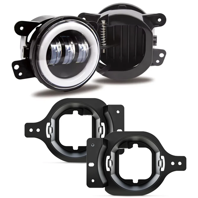 LED Fog Lights With DRL Halo Turn Mounting Bracket For Jeep Wrangler JL 2018-2023 Headlight Assembly Bumper Driving Lamp