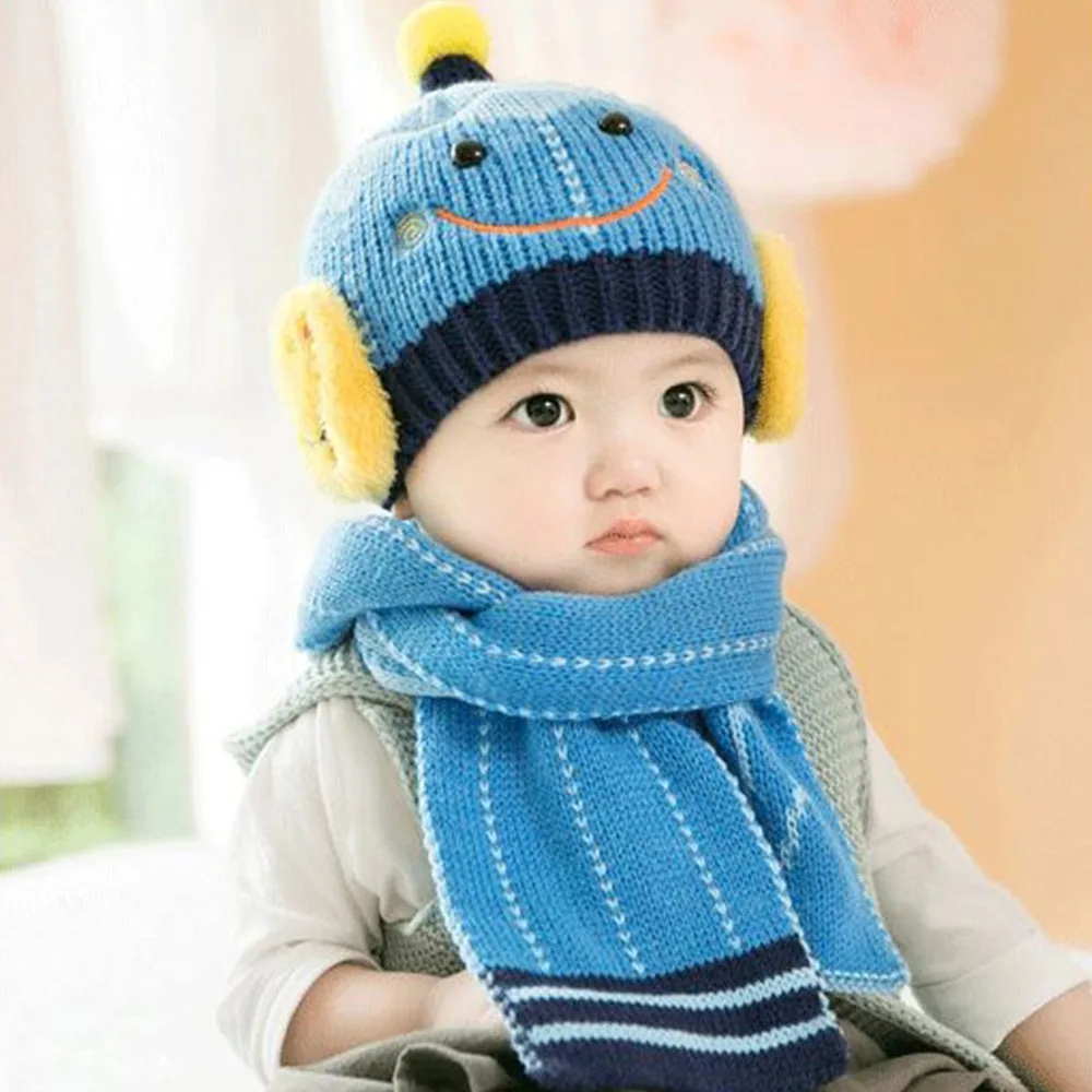 الكرتون ثلج الأطفال قبعة وشاح مجموعة 2PCS مجموعة سدادات حماية الأذن قبعة دافئة قبعات الرقبة أدفأ قبعة صغيرة وشاح