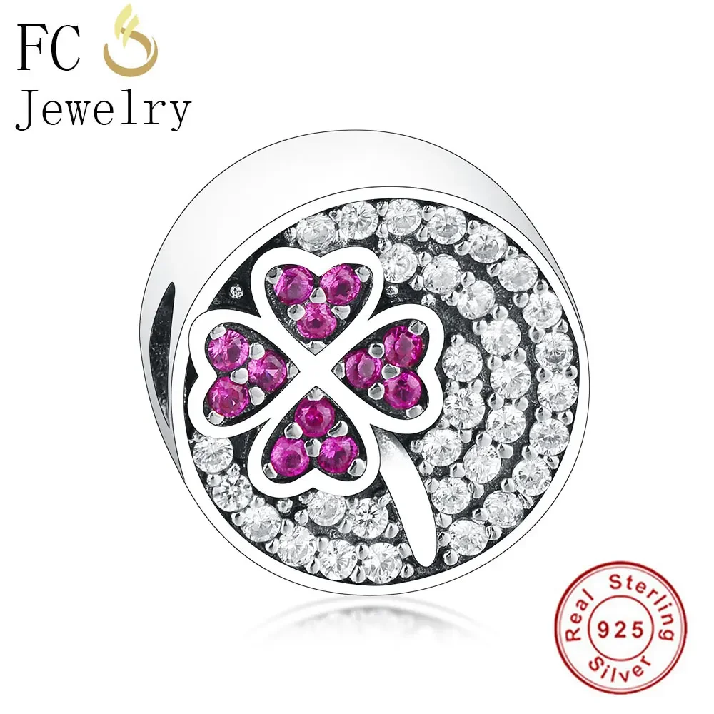 FC Jewelry Fit Original Pan Charms Bracelet Sterling Silver Round Four Leaf Clover Color Zirconia Beads Making Berloque 2022