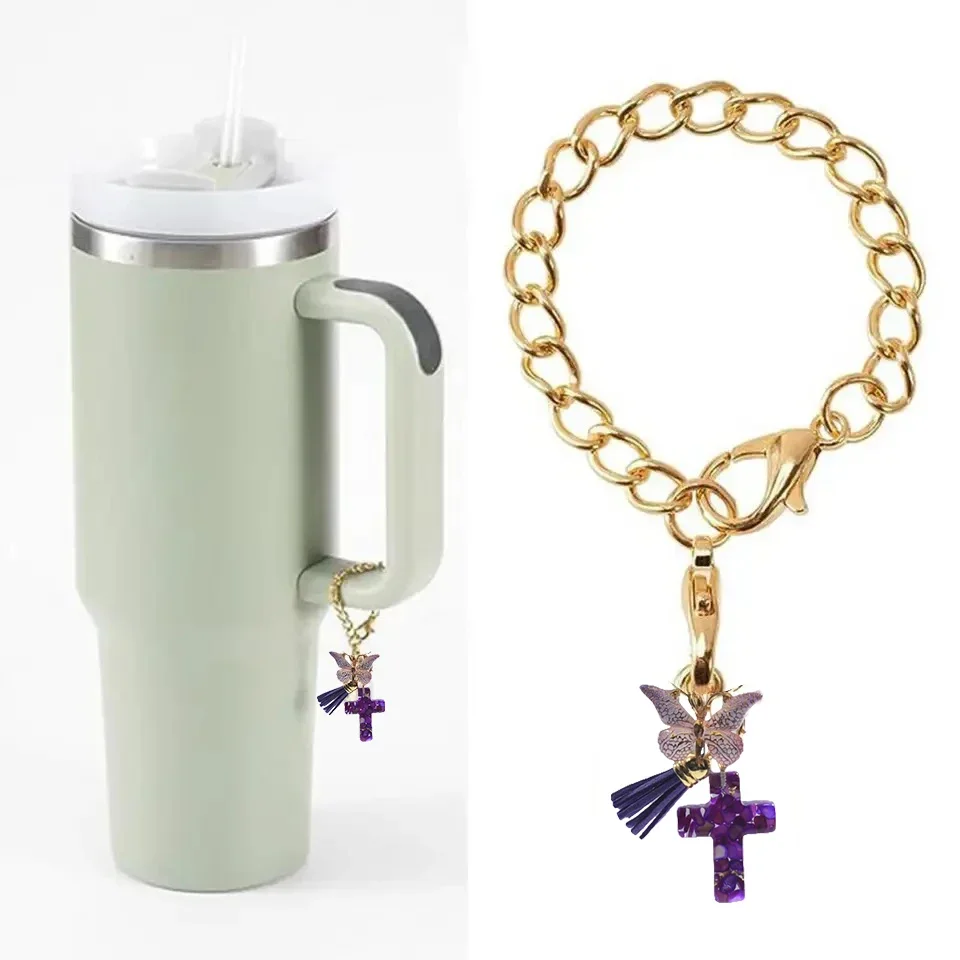 Exquisite Cross Butterfly Charms Keychains Accessories for ID Personalized Pendant for Tumbler Cup Keyrings Accessories Gift