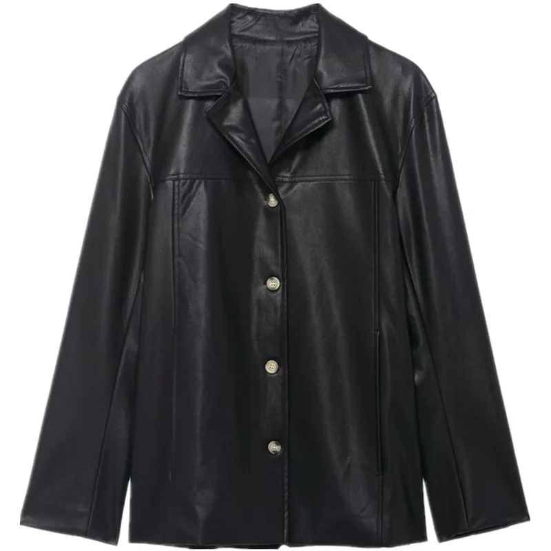 Autumn 2025 Women's Loose Long Sve Coated Jaet Versatile Design Commute Sle Button Closure Other Material Ladies Coat