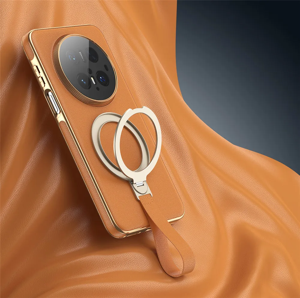 

Magnetic PU Leather Glass Film Case For Huawei Mate60 70 Pro Rotating Bracket Strap Cover