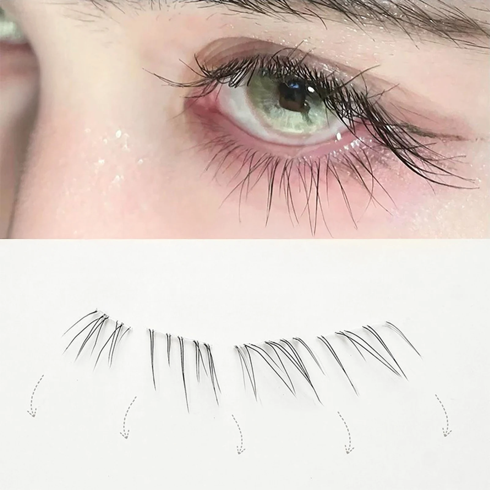 10 rzędów naturalnych, długich, dolnych sztucznych rzęs, mix 5-7mm, urocze kępki rzęs, delikatne, puszyste przedłużanie rzęs na imprezy i do makijażu.