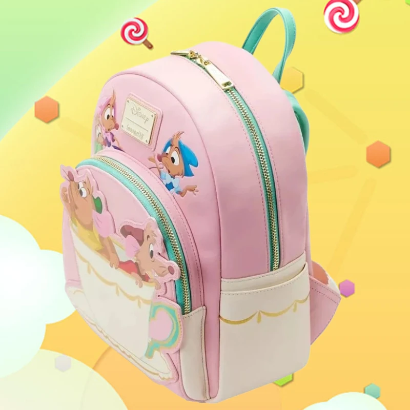 

Сумка из искусственной кожи «Красавица и чудовище» принцессы Золушки Гус и Джак с двойным ремешком, розовый рюкзак с мультяшным принтом, сумка