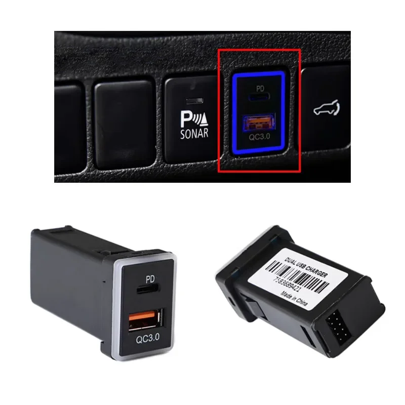 

Car charger QC3.0 PD Fast charger Interface Socket Quick Charger Adapter Phone for Mitsubishi Outlander L200 Triton