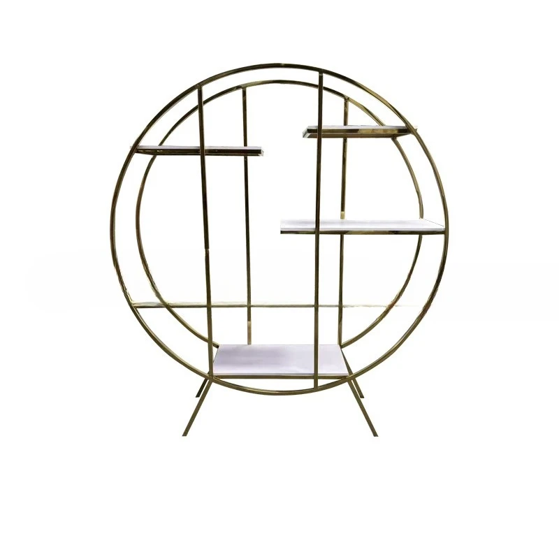Custom light luxury golden stainless steel round wine rack, multi-layer storage display rack