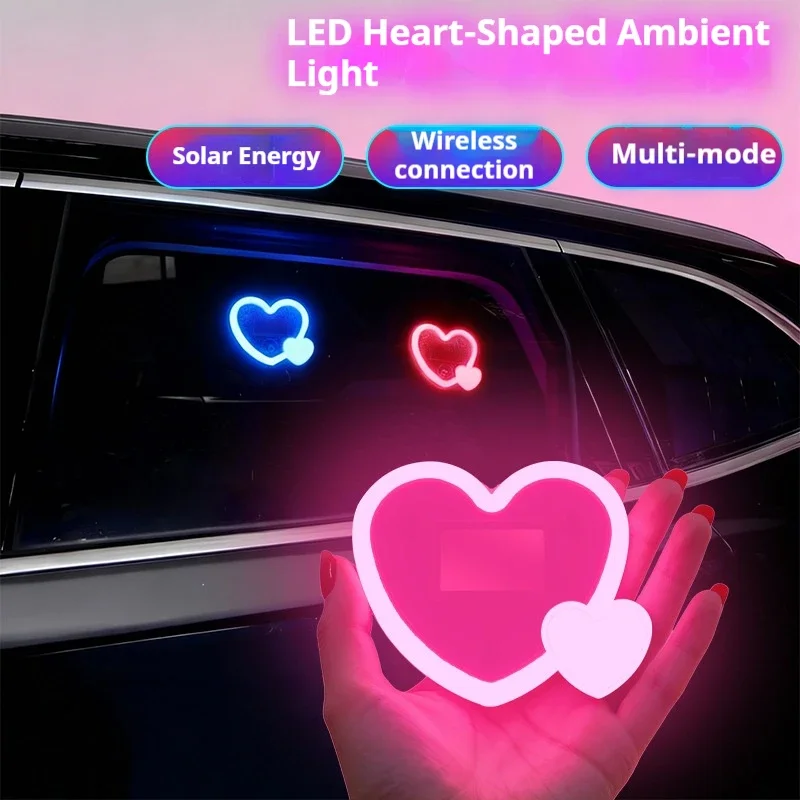 Car Window Suction Cup LED Atmosphere Light Heart Shaped 500mAh Solar USB  Rechargeable Ambient Neon Lamp for Vehicles