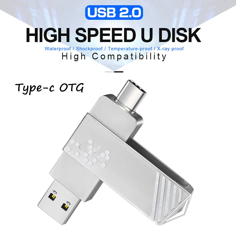 USB Flash Drive 2 IN 1 USB2.0 & Type C OTG Pen Drive 64GB 128GB 32GB 16GB 8GBHigh Speed USB Stick Pendrives