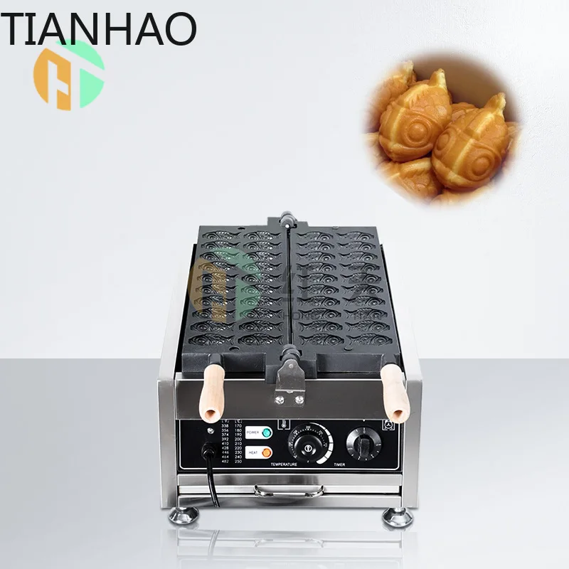 Commercial Electric Double Row 20 Slot Mini Taiyaki Maker for Waffle Machine Dessert Food Equipment for Bakery Cafe Snack Bar
