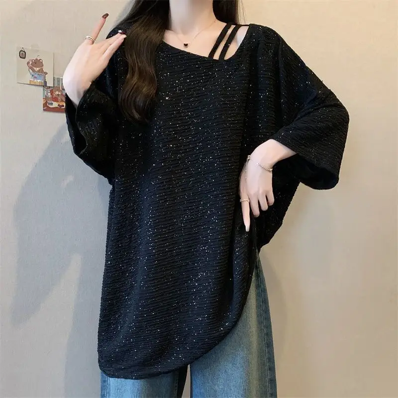 2024 Summer New Simplicity Solid Color V-neck Short Sleeve T-Shirts Female Casual Korean Irregular Hollow Out Loose Top Tee