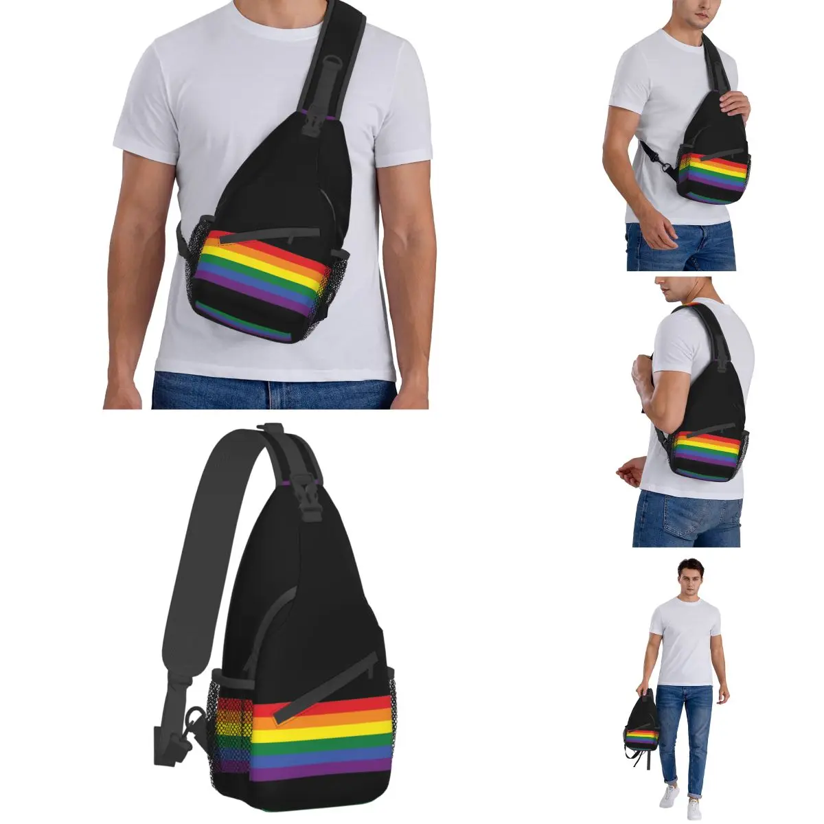 Rainbow Pride LGBT Sling Bag, Chest Crossbody, Initiated Backpack, Travel Hiking Daypacks, Strip Gay, Lesbian Printed Bookbag