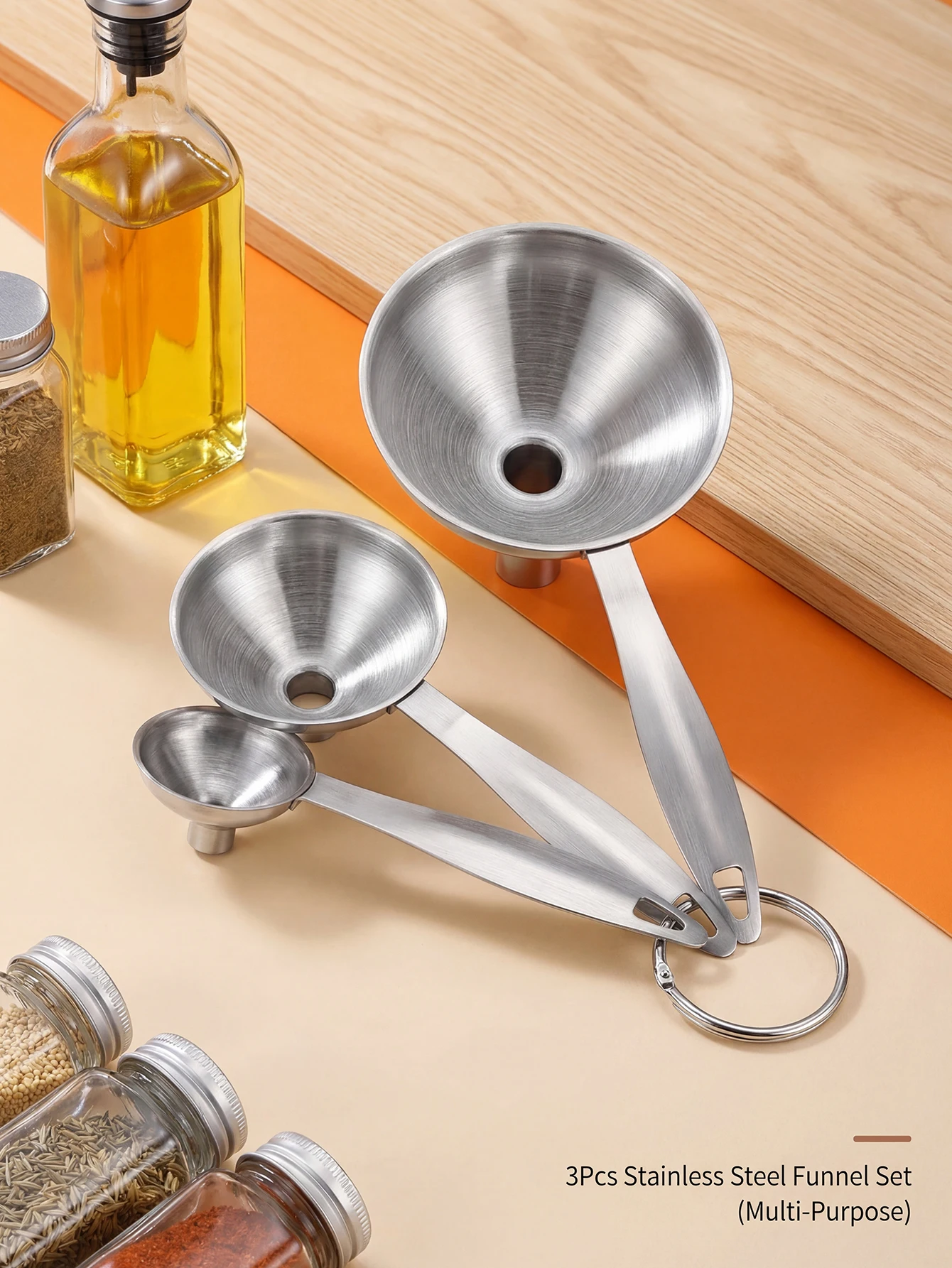Small Funnels for Filling Bottles, 3 Pcs Stainless Steel Kitchen Funnel Set, Food Grade Mini Metal Funnel for Transferring Essen