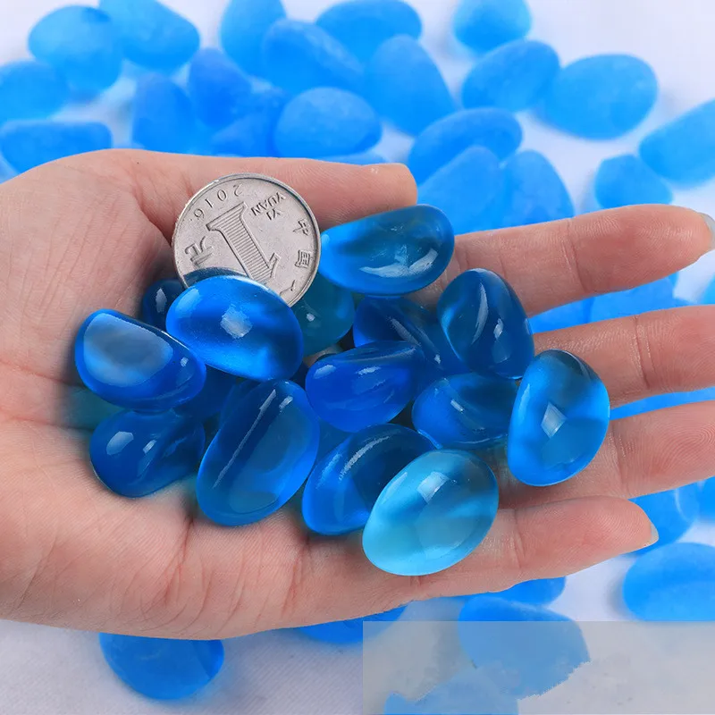 

Aqua Blue Frosted Cashew Glass Pebble for Fish Tank Decoration