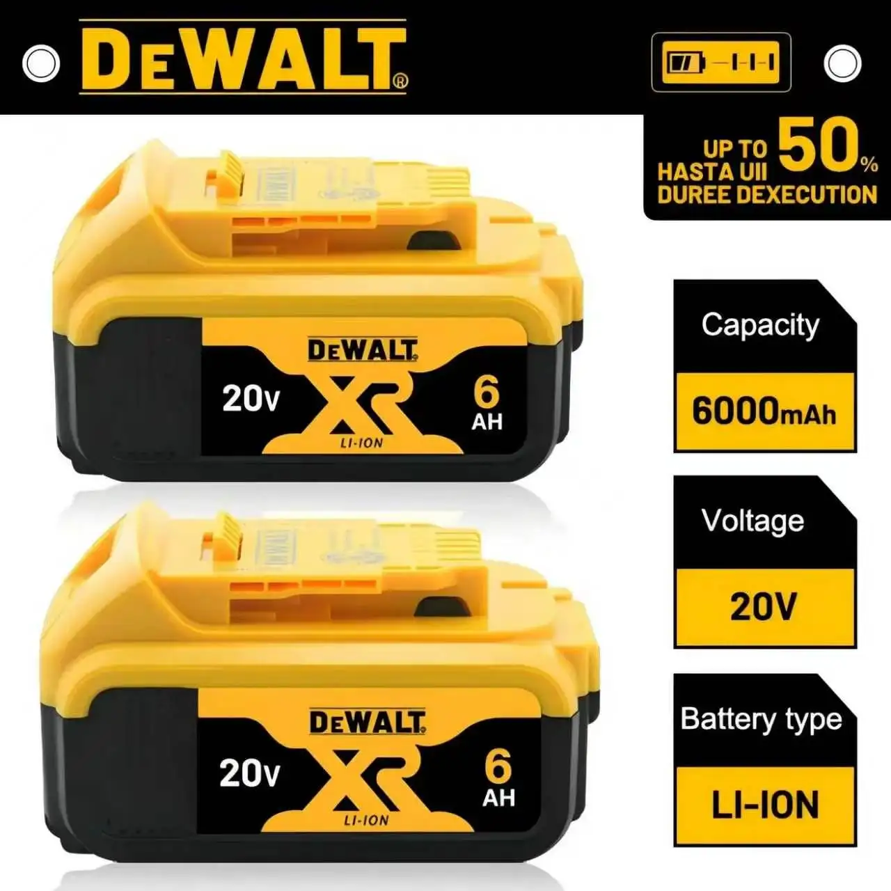 DeWALT XR 100% Original Battery 18V/20V/60V 5.0Ah 6.0Ah 9.0Ah For DCB200 DCB202 DCB205 DCB206 DCB209 DCB609 Power Tool