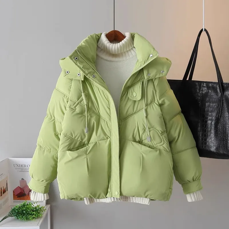 Korean short Down Cotton Jacket Female Hooded Parkas Thick Warm Padded Coat Loose Women's Snowsuit Winter Outwear New Style 2025