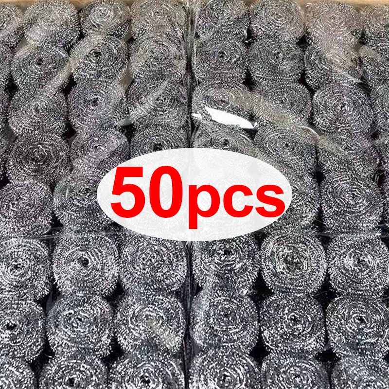 

50/1x Stainless Steel Wire Ball Brush for Dishes Pots Pans Cleaning Scrubbers Household Kitchen Dishwashing Cleaner Balls Tools