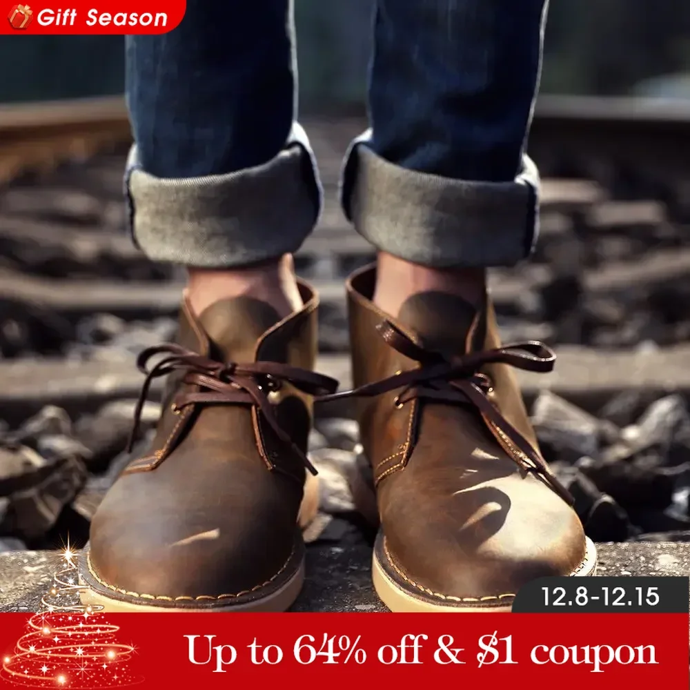 Maden Men's Boots Comfy Lace-up High Quality Leather Boots Autumn Fashion Shoes Man Durable Outsole Casual Desert Shoe