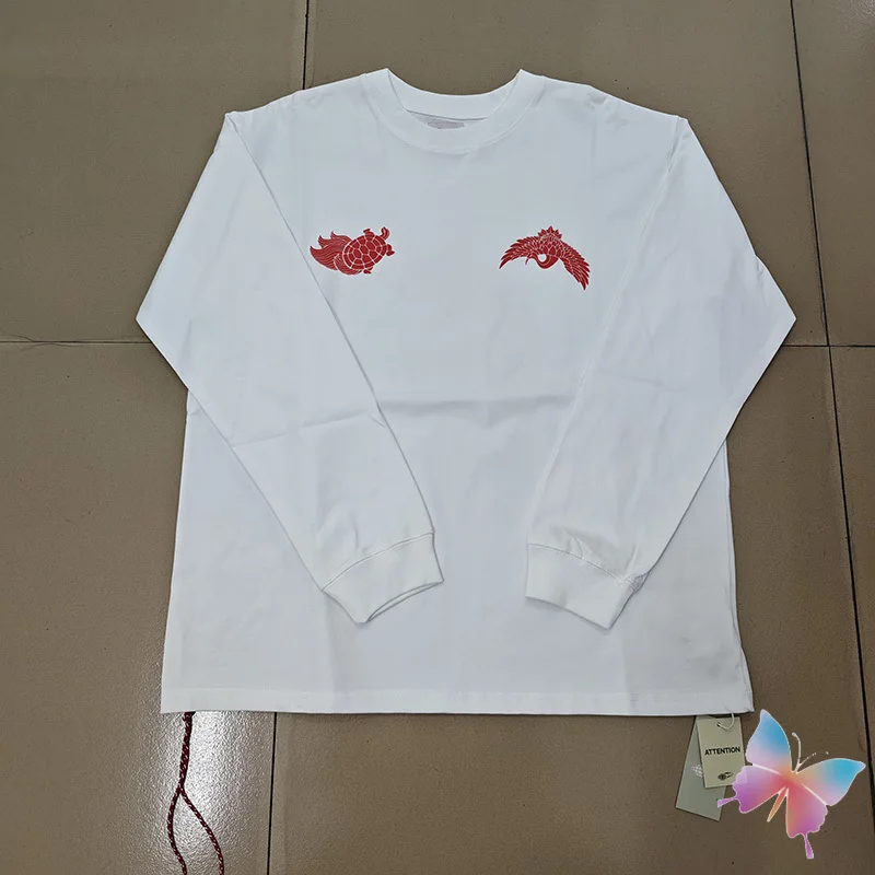 Red Turtle Crane Print Letter Logo Beams Long Sleeve Breathable Cotton Weaving Red Rope Tshirts Men Women Fashion Streetwear