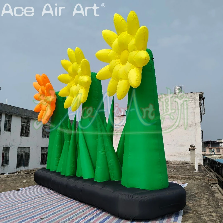 زهور خضراء قابلة للنفخ بطول 5 مللي أمبير مع عشب، نباتات صناعية عملاقة لتزيين حفلات الحديقة